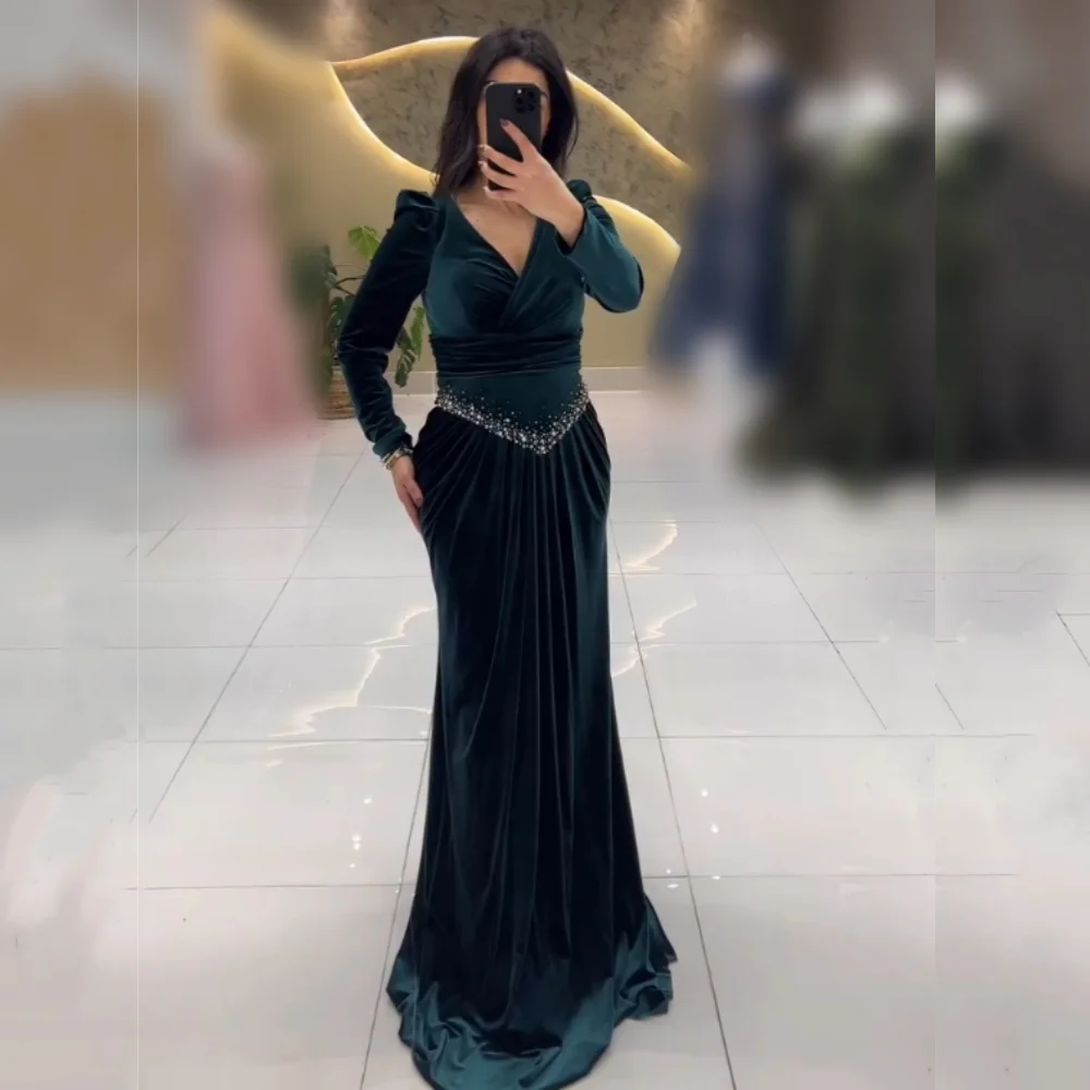 

Изысканные вечерние платья для женщин на заказ: плиссированные, с V-образным вырезом, фасон «труба», в пол, для особых случаев