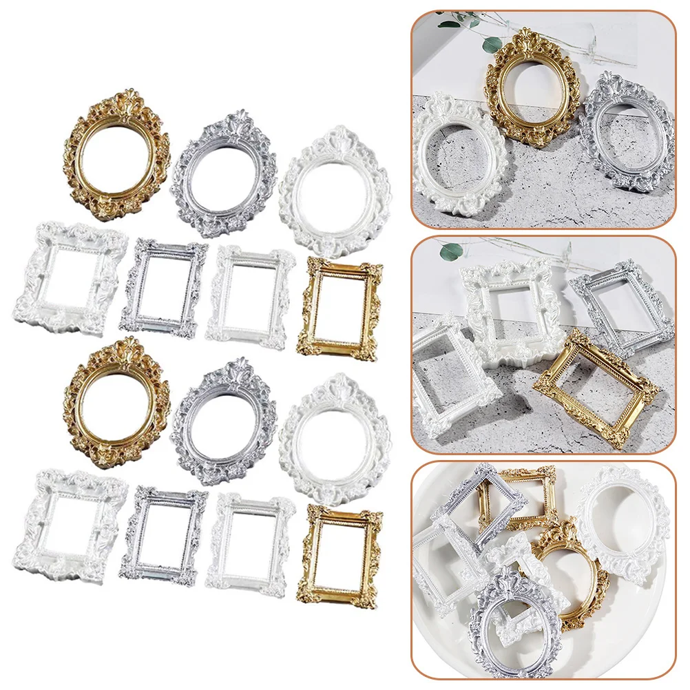 

14pcs Miniature Baroque Style Frame Resin Diy Craft Material For Phone Case Decor Vintage Small Holder Frames Home Decor