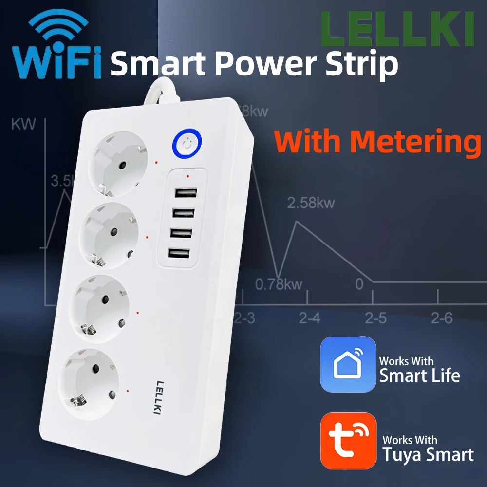 

Умная Wi-Fi розетка LELLKI EU с поддержкой Tuya Smart Life, голосовым управлением Alexa и Google Home, удлинитель-разветвитель