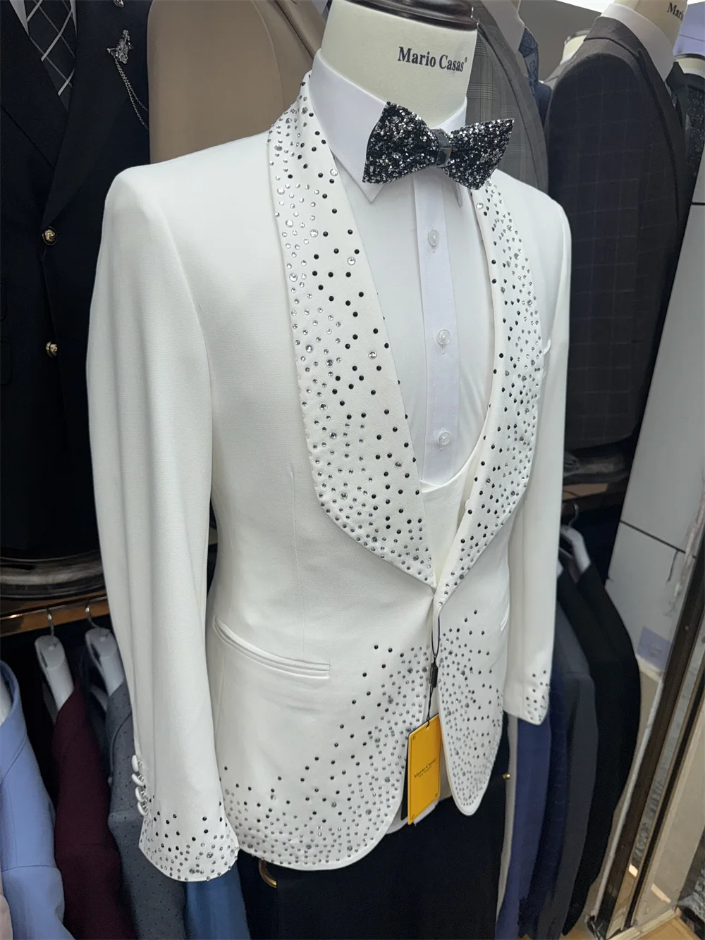 Luxurious Fashionable Men's Suit Heavy Beaded Party Celebrity Groom Wear Decent Jacket Vest Pants Set Four Seasons On Sale