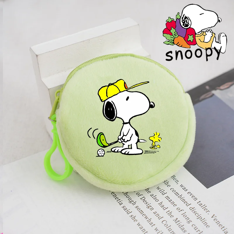 Snoopy Round Coin Purse Anime Cartoon Plush Wallet Children Mini Zipper Purse Boy Girl Small Money Bags Keychain Pouch Kids Gift