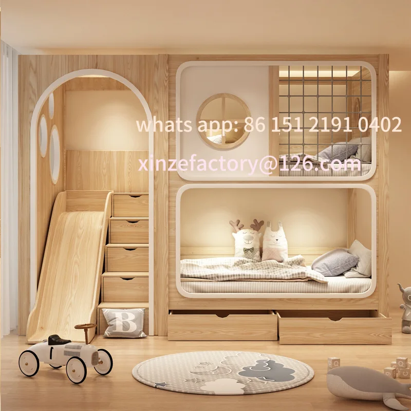 Customizable Full Solid Wood Wood Wax Oil Bunk Bed Bunk Girls Princess High and Low Bed Mother Bed