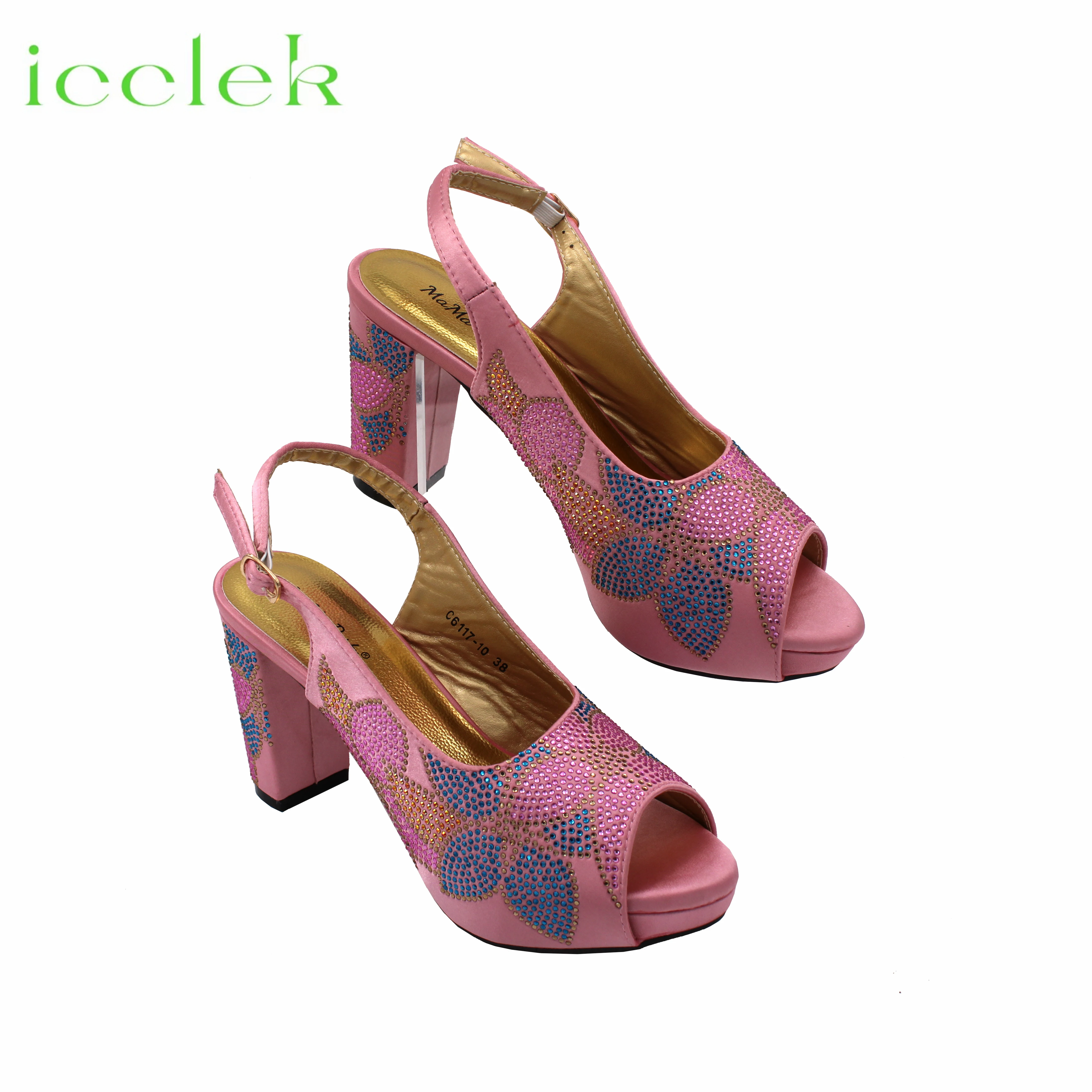 Baby Pink Flower Pattern Mature Pumps African Design Women Matching Shoes and Bag with Platform High Quality Sandals for Wedding