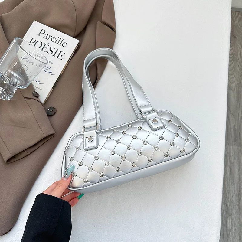 

High-grade handbag women's 2025 new popular rhombic shoulder bag Joker commuter slung Boston bag