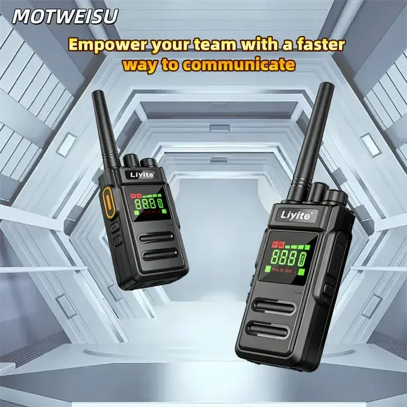 2 Pack High Power 5W Long Range UHF Walkie Talkie Rechargeable Two Way Radio with LED Display Flashlight 15 Days Standby