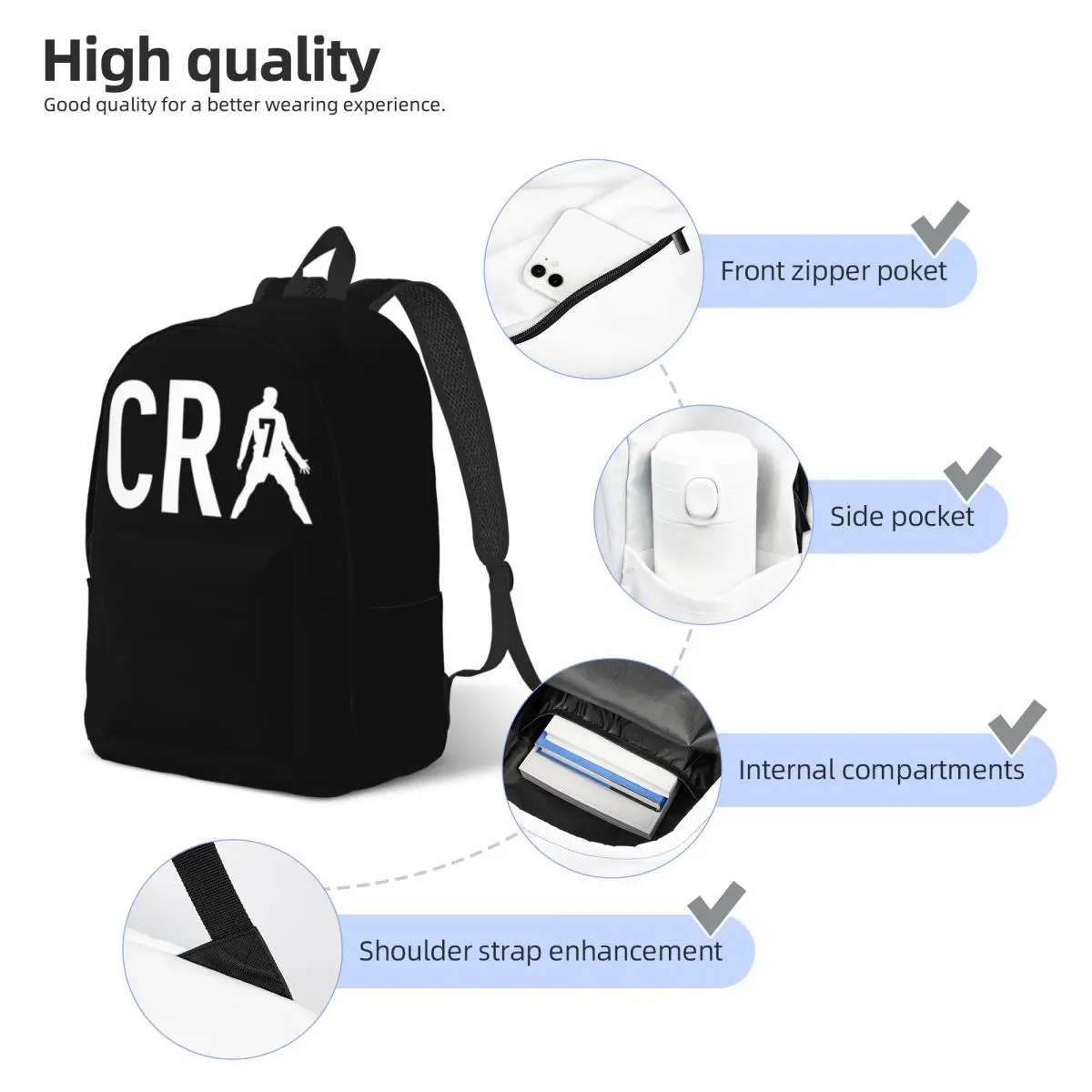 Number CR7 Football Backpack for Boy Girl Kids Student School Bookbag Soccer Canvas Daypack Preschool Primary Bag Gift