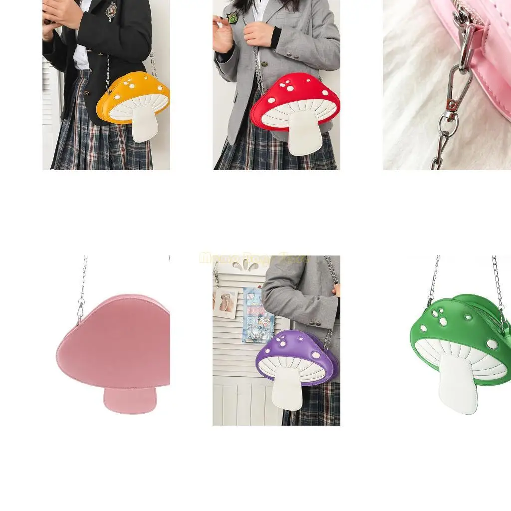 

X90D Mushroom Shoulder Purses PU Leather Lovely Crossbody Bag for Girl Women Casual Purse Casual Summer Beach Handbag