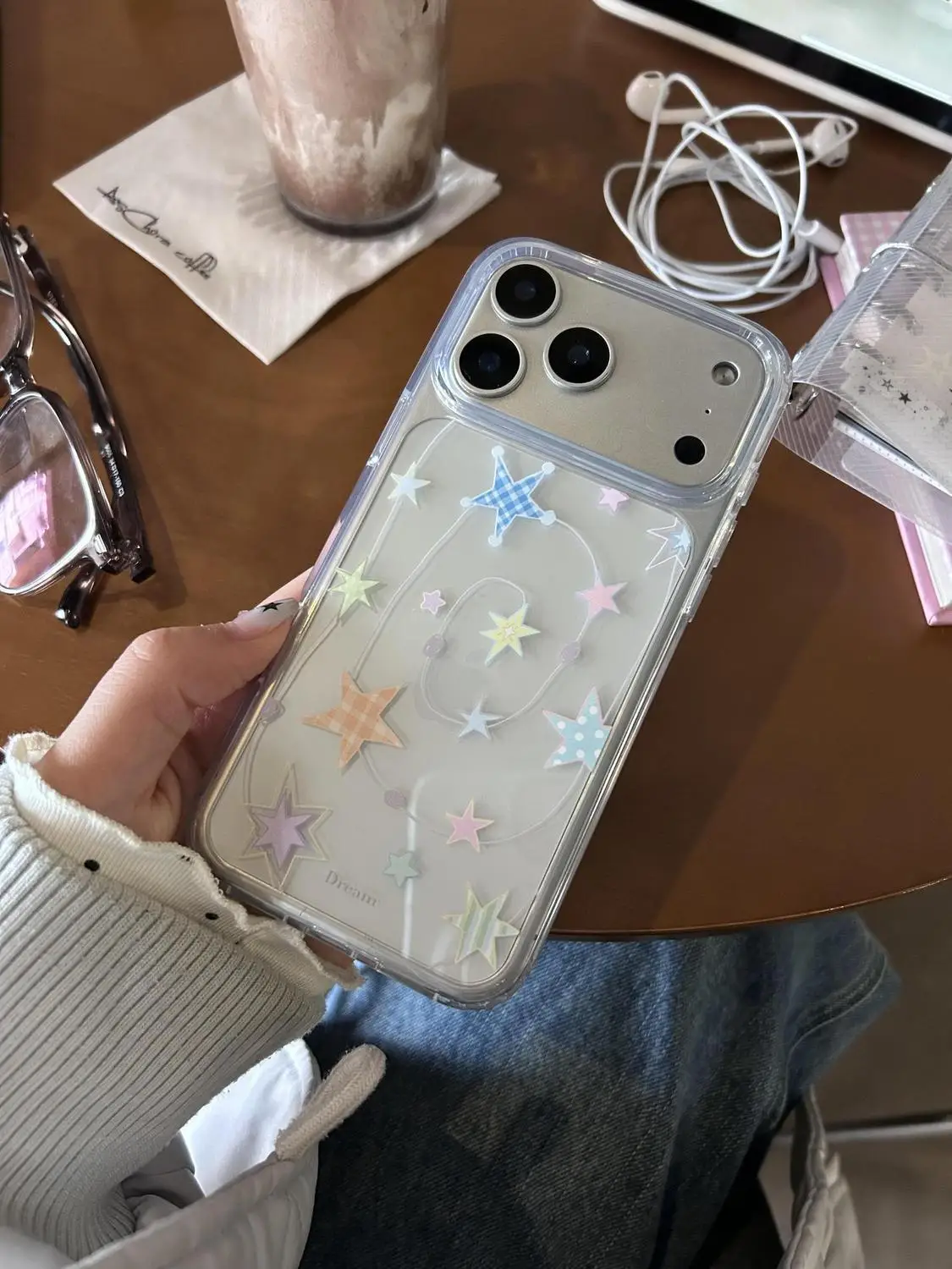 Fashion Grid Patterned Stars Pattern Phone Case For iPhone 17 16 15 14 13 12 11 Pro Max XR XS MAX 7 8 PLUS Y2K Transparent Cover