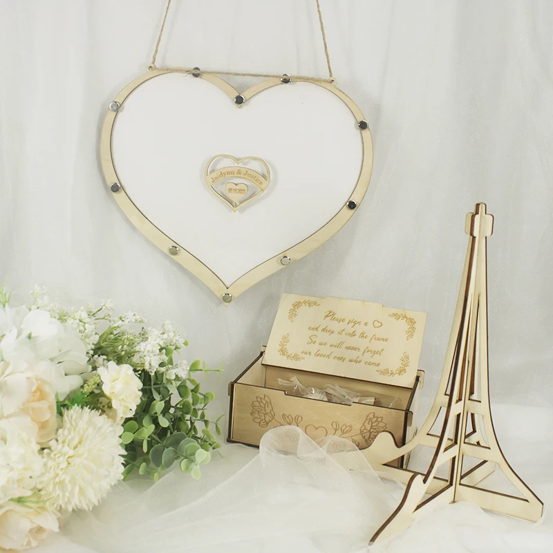 Wedding Guest Book Alternative Wedding Decor-Drop Heart Guestbook Wooden Heart shap Guest Drop Box 60/80pcs Sweet Heart Drop box