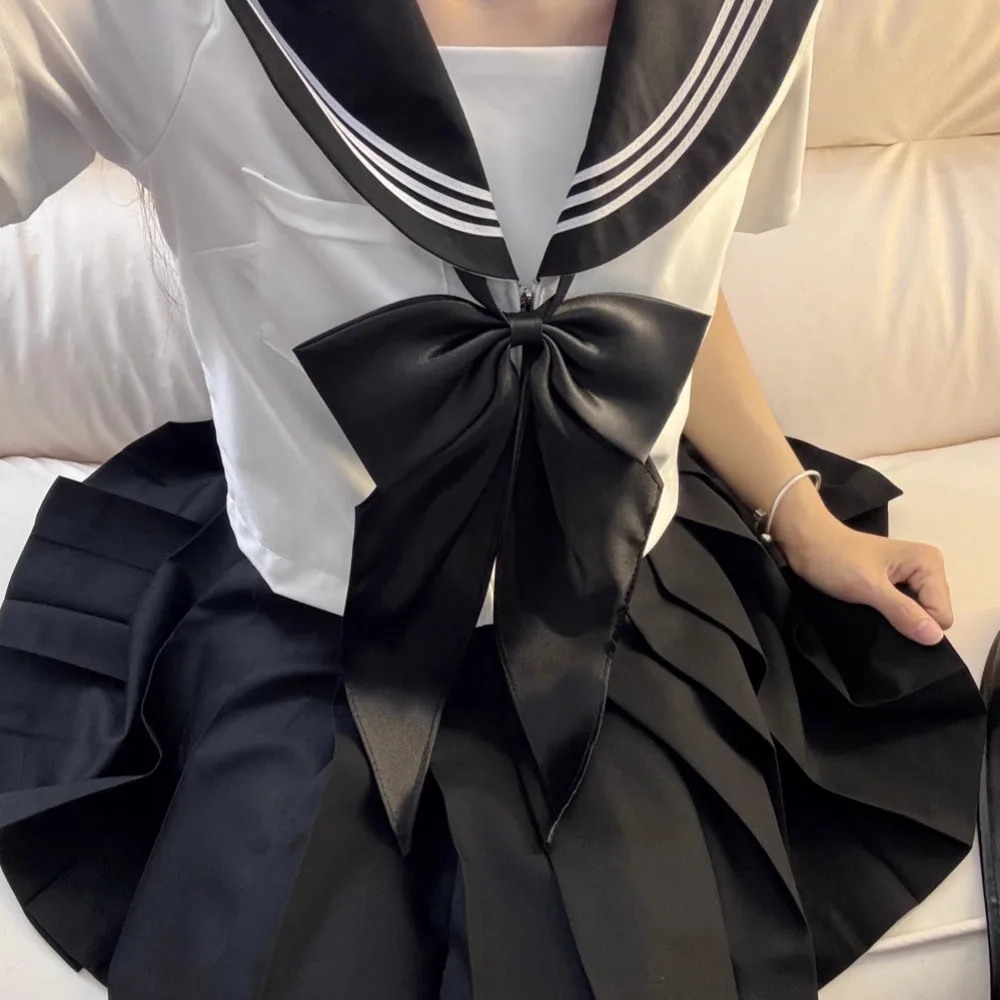日本のセーラースーツ黒/白/赤/ピンク韓国カレッジセーラー服半袖女子高生学生 JK 制服制服