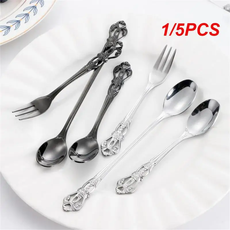 1/5PCS Dessert Teaspoons Long Handle Colorful Small Kitchen Accessories Snack Scoop Dinnerware Stainless Steel