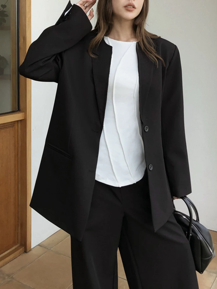 [LANMREM] Minimalism Blazers For Women Notched Single Breasted Long Sleeve Office Lady Jackets 2024 Autumn New Coat 26C127