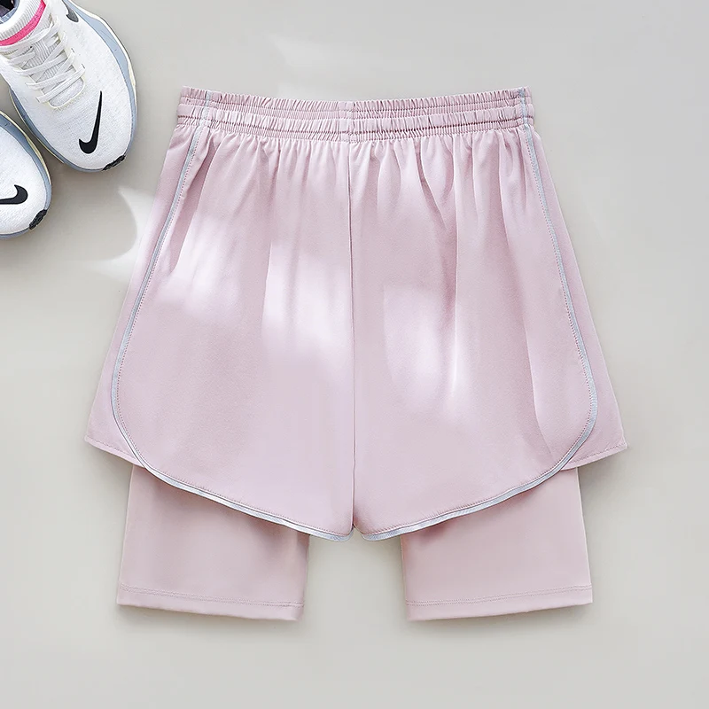 PHIGEER Women's 2-in-1 Anti-Exposure Running Shorts Zipper Pockets Drawstring Waist Quick-Dry, High-Waist, Slimming Fit Yoga