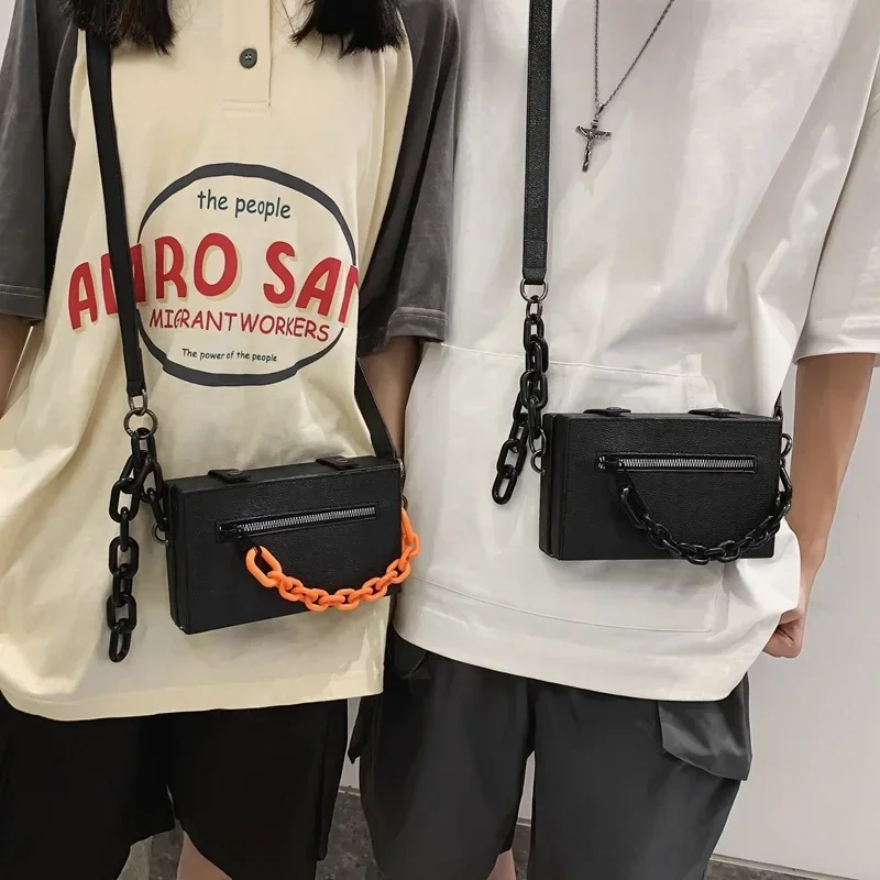 Small Women Men Shoulder Messenger Bags Fashion Chain Pu Leather Student Crossbody Bag for Teenager Unisex Phone Handbags 가방 box