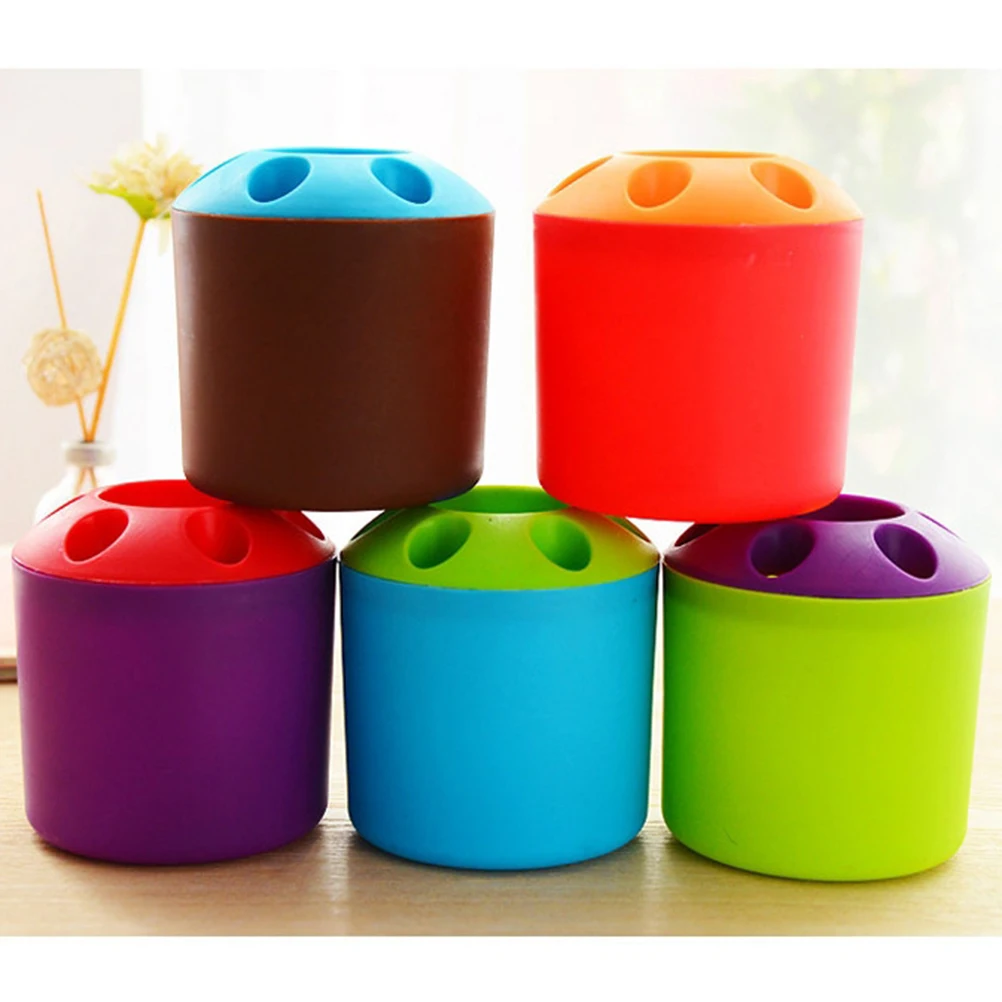 

Toothbrush Holder with Toothpaste Storage Space Saving Bathroom Organizer Stand for 4 Brushes Purple Base Modern Sleek Finish