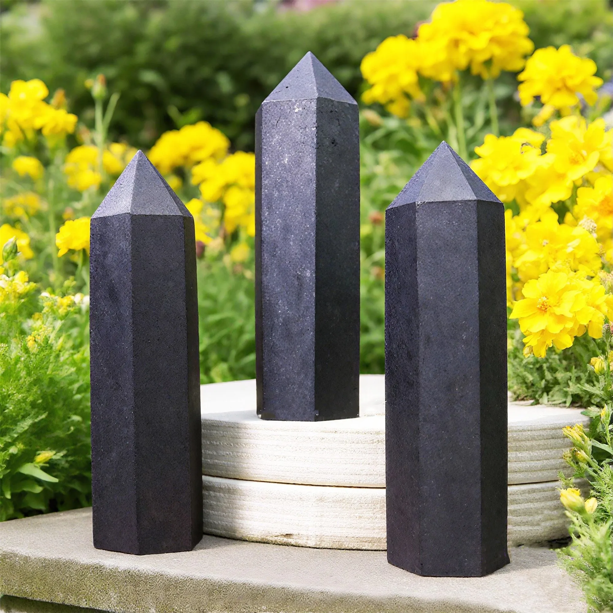 1pc Natural Shungite Tower - Black Synthetic Gemstone Point, Hexagonal Column for Reiki Balance & Meditation, Casual Style view 6
