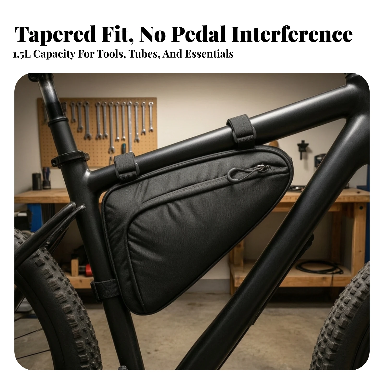 Two-Wheeled Vehicle Frame Corner Bag Compact Waxed Material Bike Frame Bag with Hook-and-Loop Straps Portable Secure Attachment