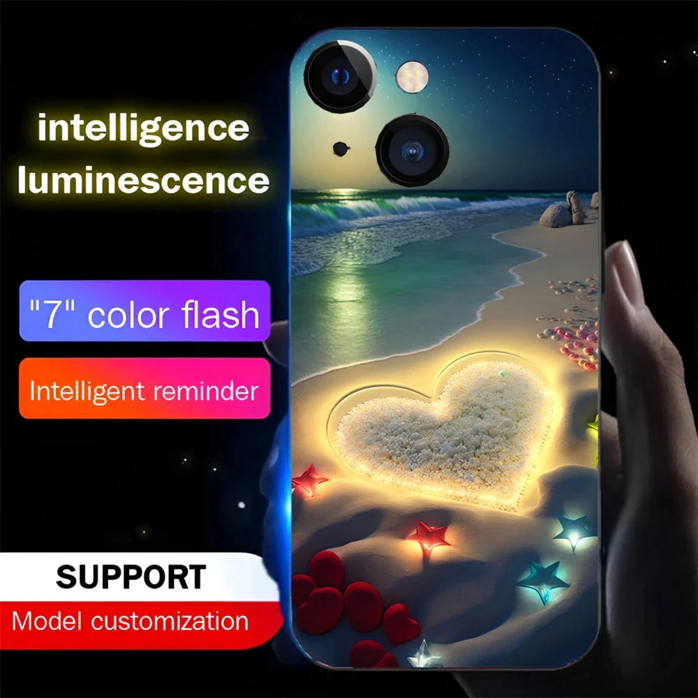 

Love Night Scenery LED Light Glow Luminous Tempered Glass Phone Case For iPhone 15 14 13 12 11 Pro Max XR XS Plus 6 7 8 SE2020