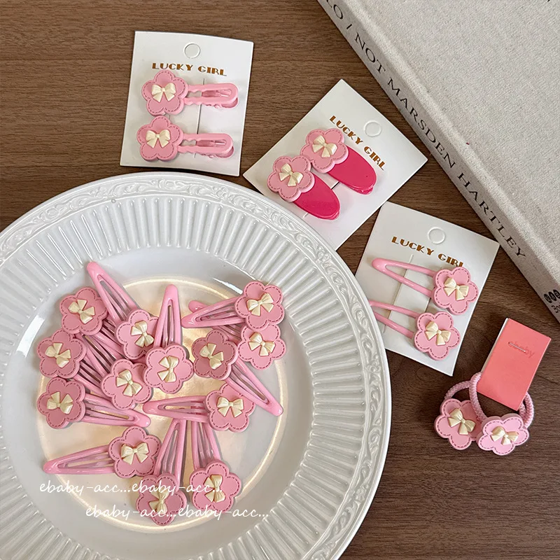 Hair Ties Premium Fabric Sweet Pink Flower Hair Clips Cute Baby Girls Side Bangs Flyaways Taming Kids Hair Accessories