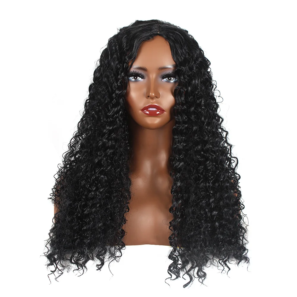 Black small curly hair, long curly hair wig, suitable for everyday women, heat-resistant, African fluffy curly hair wig