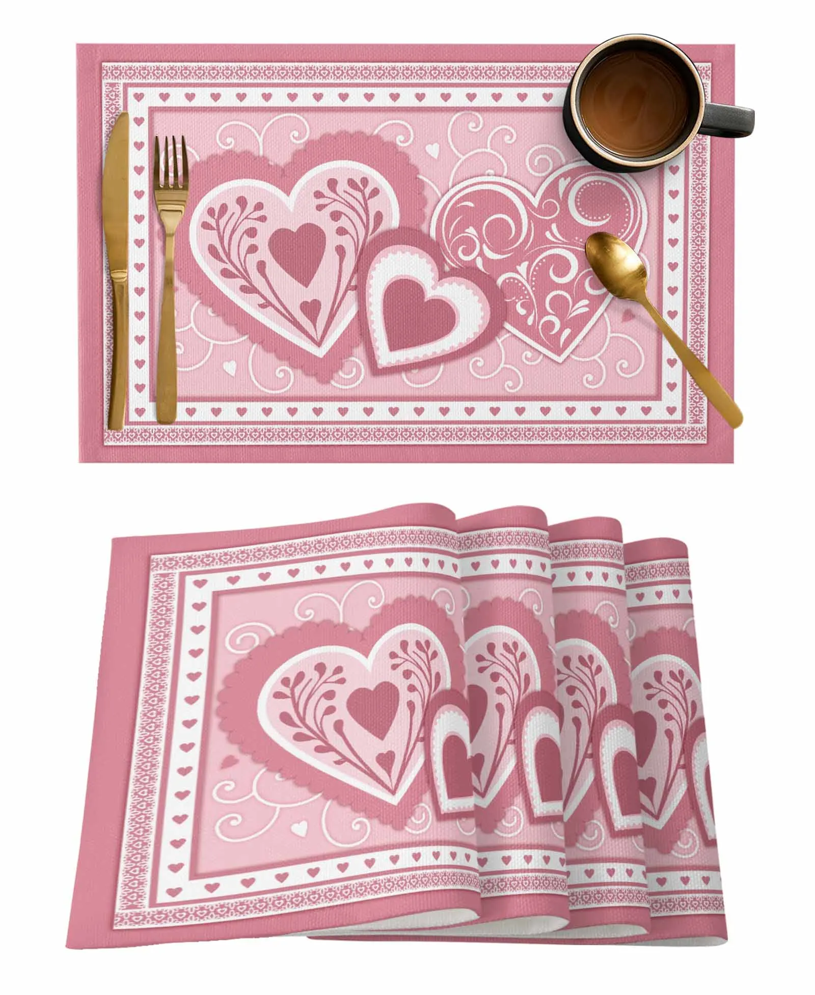 Valentine'S Day Love Romantic Love Pink Love Wedding Party Table Runners Kitchen Dinning Table Cover Decor Tablecloth Placemats