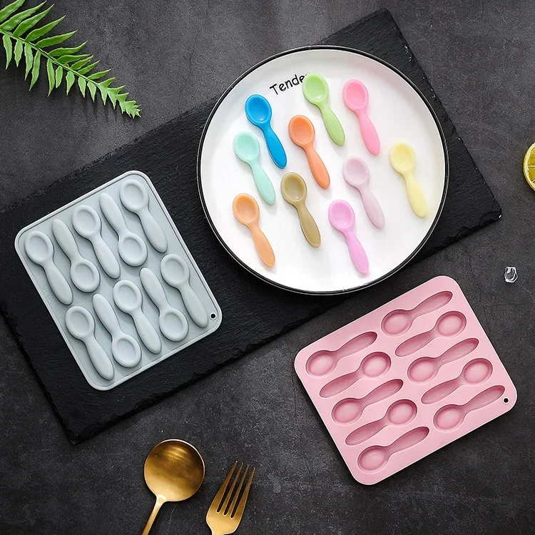 

10 Holes Small Spoons Soup Spoon Shape Silicone Mold Fondant Cake Chocolate Mold Ice Cube Cake Mould Cake Decorating Tools