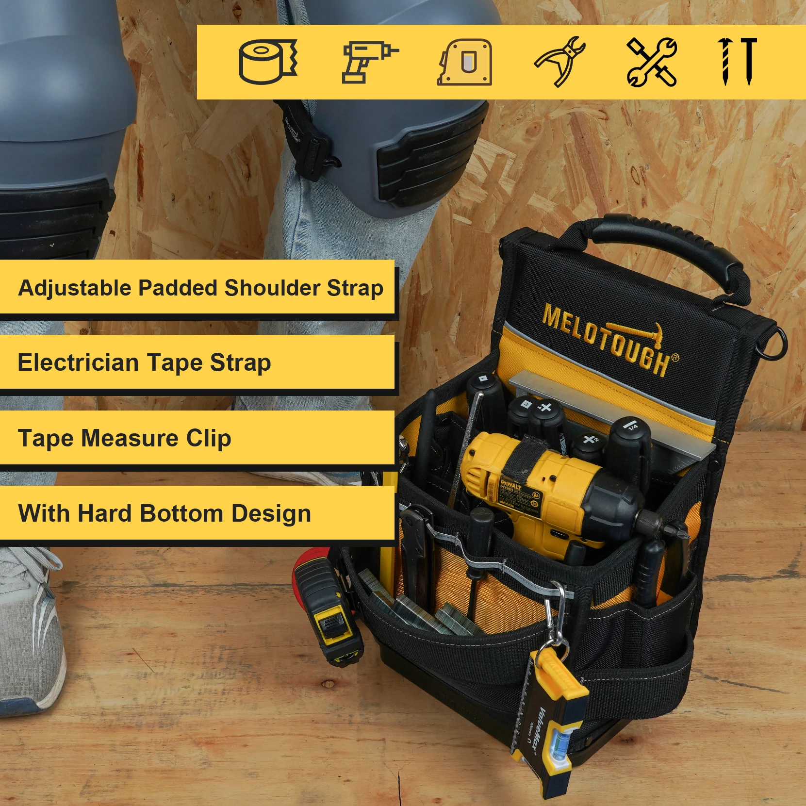Electrician Tool Pouch Bag with Padded Shoulder Strap Constructed Professional 27 Pockets Pouch with Belt Clip Easy Access Tool