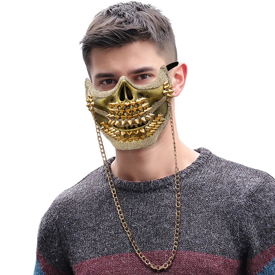Masque en cuir post-apocalyptique Steampunk Cyberpunk en cuir de couleur noire pour Halloween ou GN
