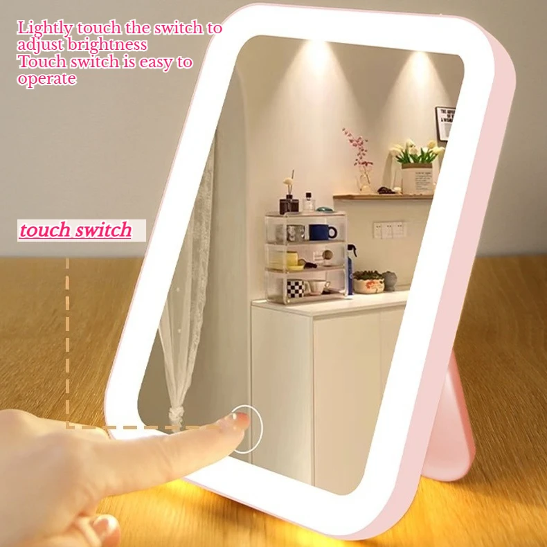 

Portable Desktop 3-color Touch Screen LED Makeup Mirror with USB Charging High Aesthetic Value Fashionable Desktop Makeup Mirror