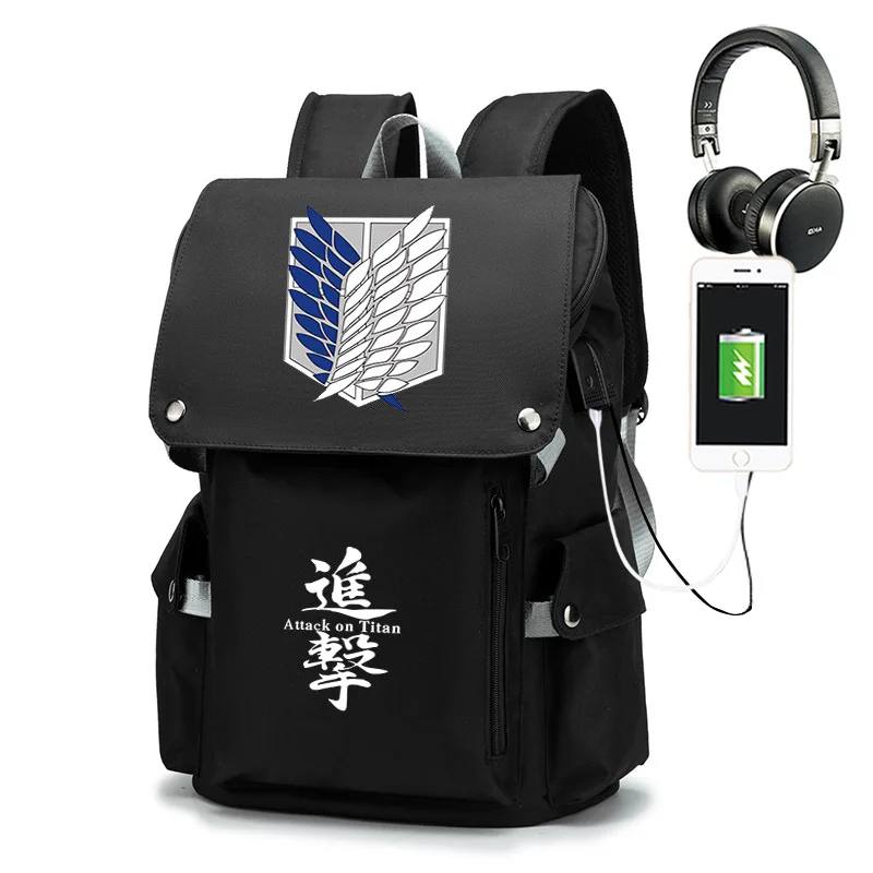 Attack on Titan Teenage School Backpack Bag Girls Boys Back To School Bags USB Charging Shoulder Bookbag Travel Laptop Mochila