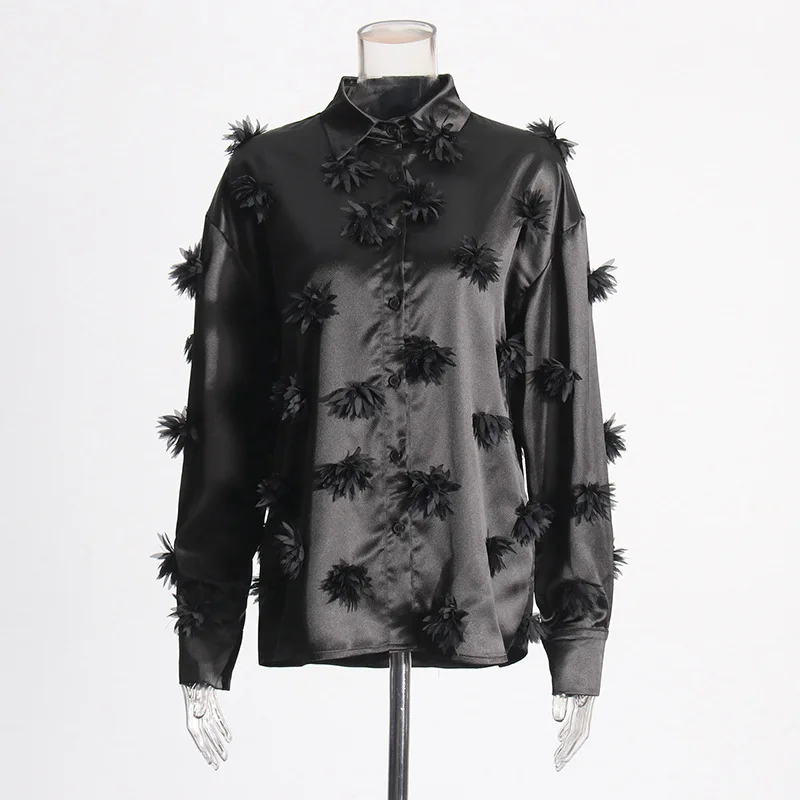 ZAMOR HIGH STREET 2026 New Elegant 3D Flower Patchwork Design Blouse Women Loose Slimming Versatile Shirt Top