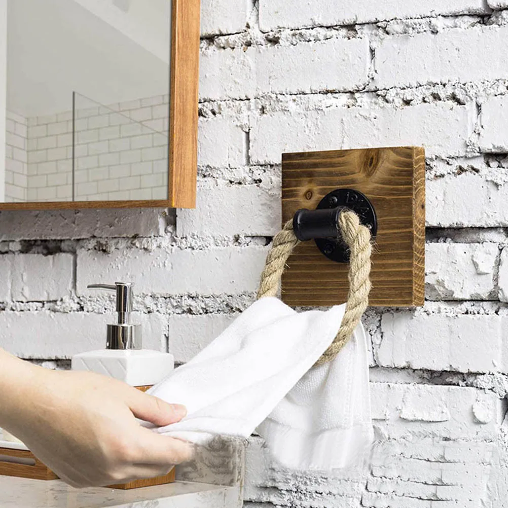 

Wooden Towel Ring Holder Hooks Washcloths Hanging Hanger Bathroom Decor Space Saver Modern Style Practical Design