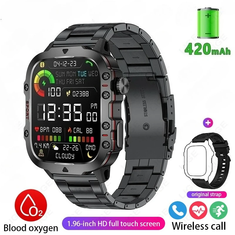 

2025 Rugged Military Smart Watch Men Outdoor Watches lP68 Waterproof 1.96" Al Voice Bluetooth Call Smartwatch For Android lOS