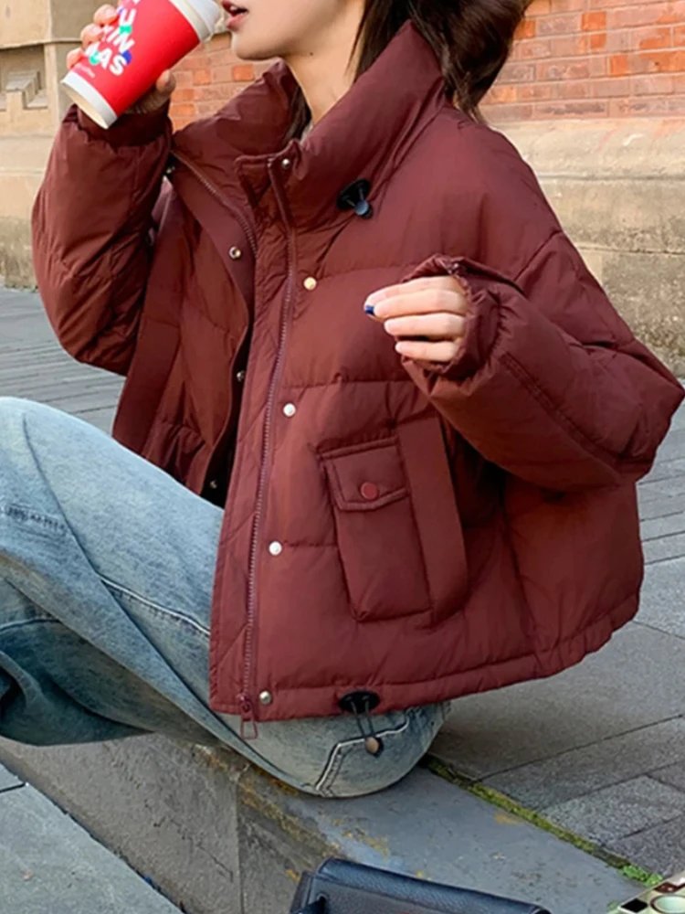 

Puffer Cotton Jaet ort Thiened Winter Coat Women's Small Size Bread Sle Stand Collar Zipper Closure Color