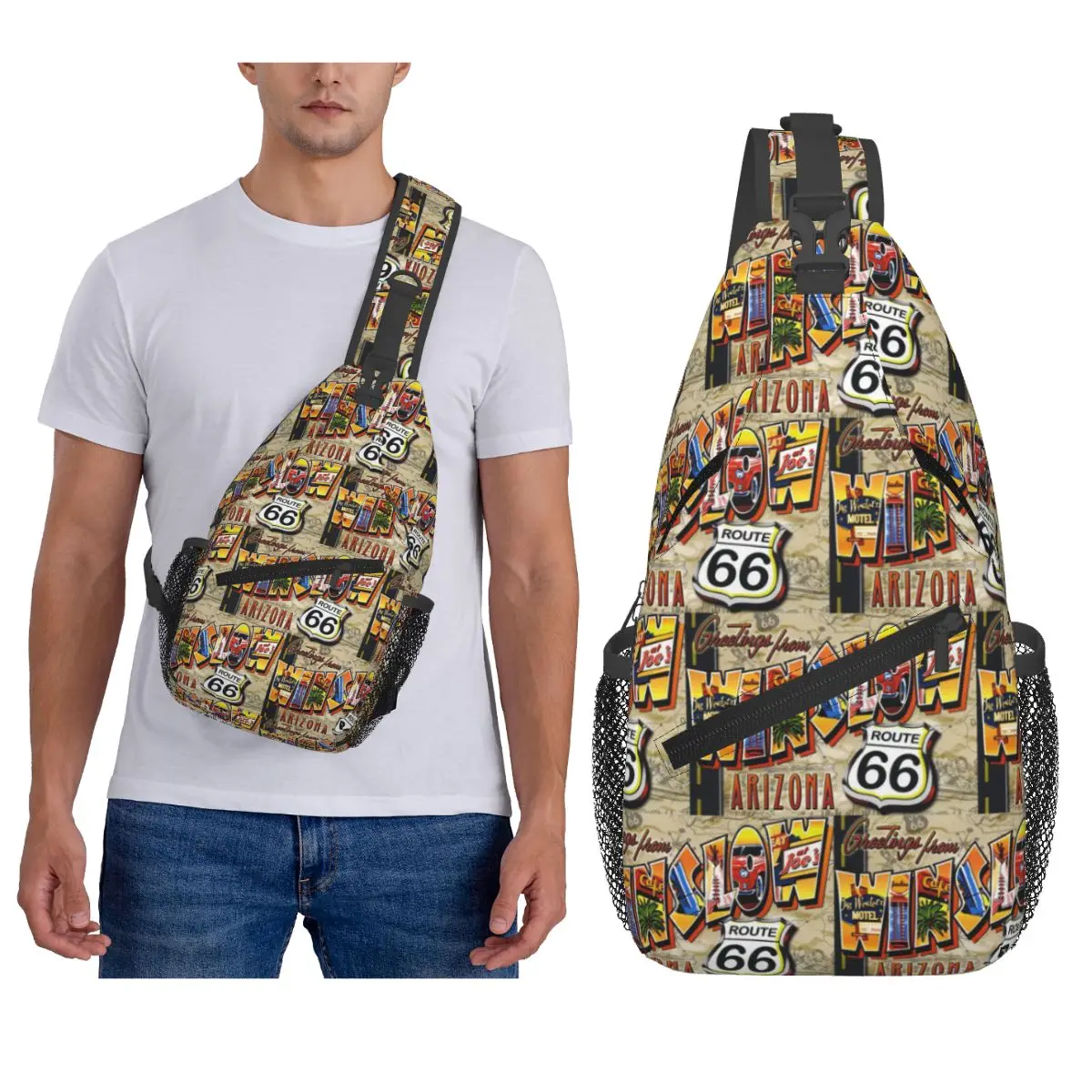 

Vintage US Route 66 Chest Bag Men Sling Crossbody Backpack Chest Bag Travel Hiking Daypack Shoulder Bag