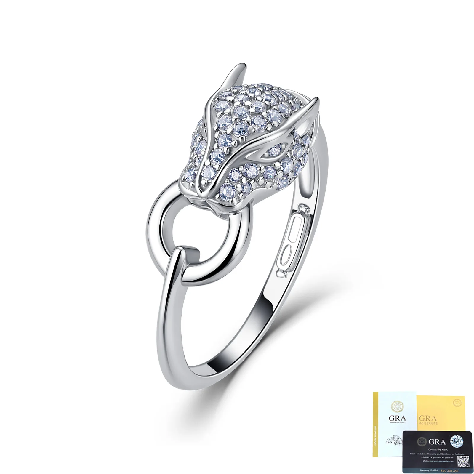 S925 Silver Leopard Head Fixed Size Band 0.53CTW Moissanite 14K Plated Punk Style Ring Gift for Him Her Gold & Silver Tone