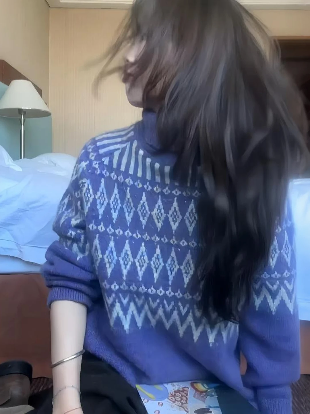 

Korean Retro Fair Isle Thiened High Collar Sweater Women Winter Outerwear Loose Lazy Sle Knitted Pullover Warmth Heating