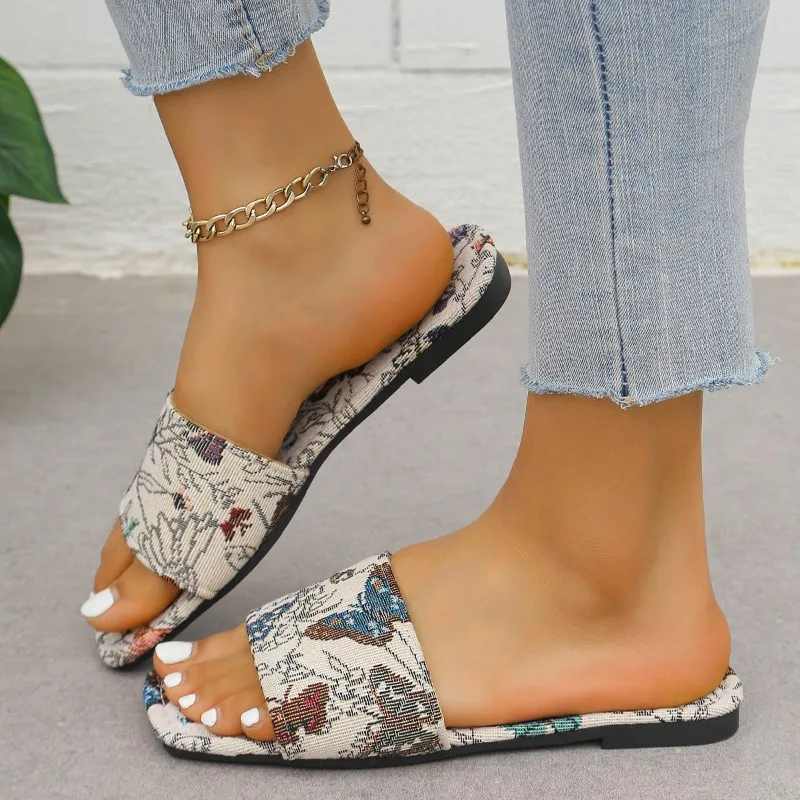 

2024 Summer Slippers Women Color Flats Casual Shoes New Sandals Beach Walking Shoes Cozy Slides Female Sandals