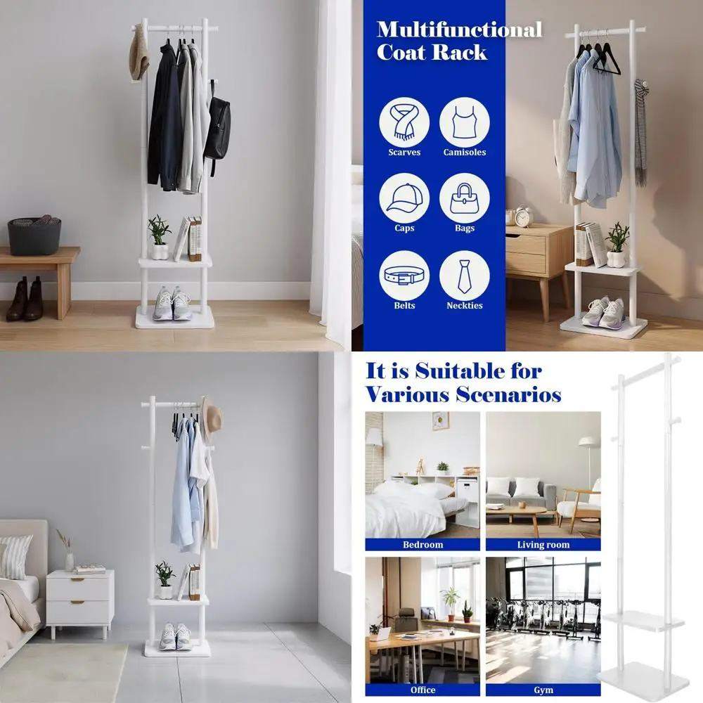 

Heavy-Duty Wooden Coat Rack with Shelves - Freestanding Clothes Organizer for Entryway, Bedroom, Living Room