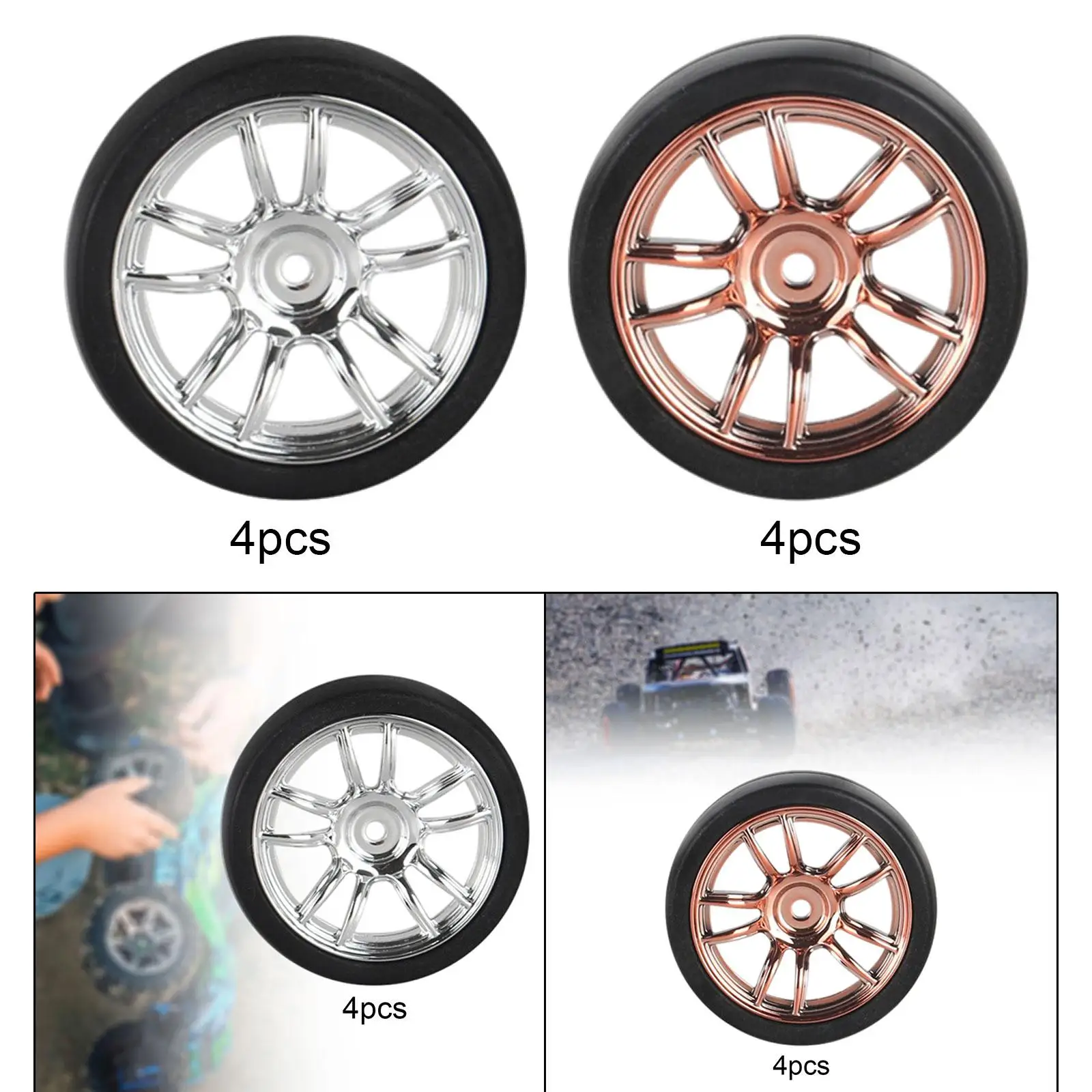 4Pcs RC Drift Tyre Wheel Rim and Tires Set Replacements for 1:18 Scale RC Touring Drift Car Spare Parts Accessories Repalces