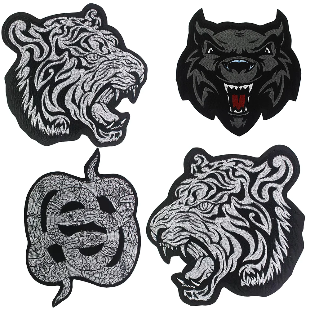 Grande tigre cobra bordado punk listras adesivo ferro em apliques remendos decoração de vestuário apliques acessórios 1 peça th2049