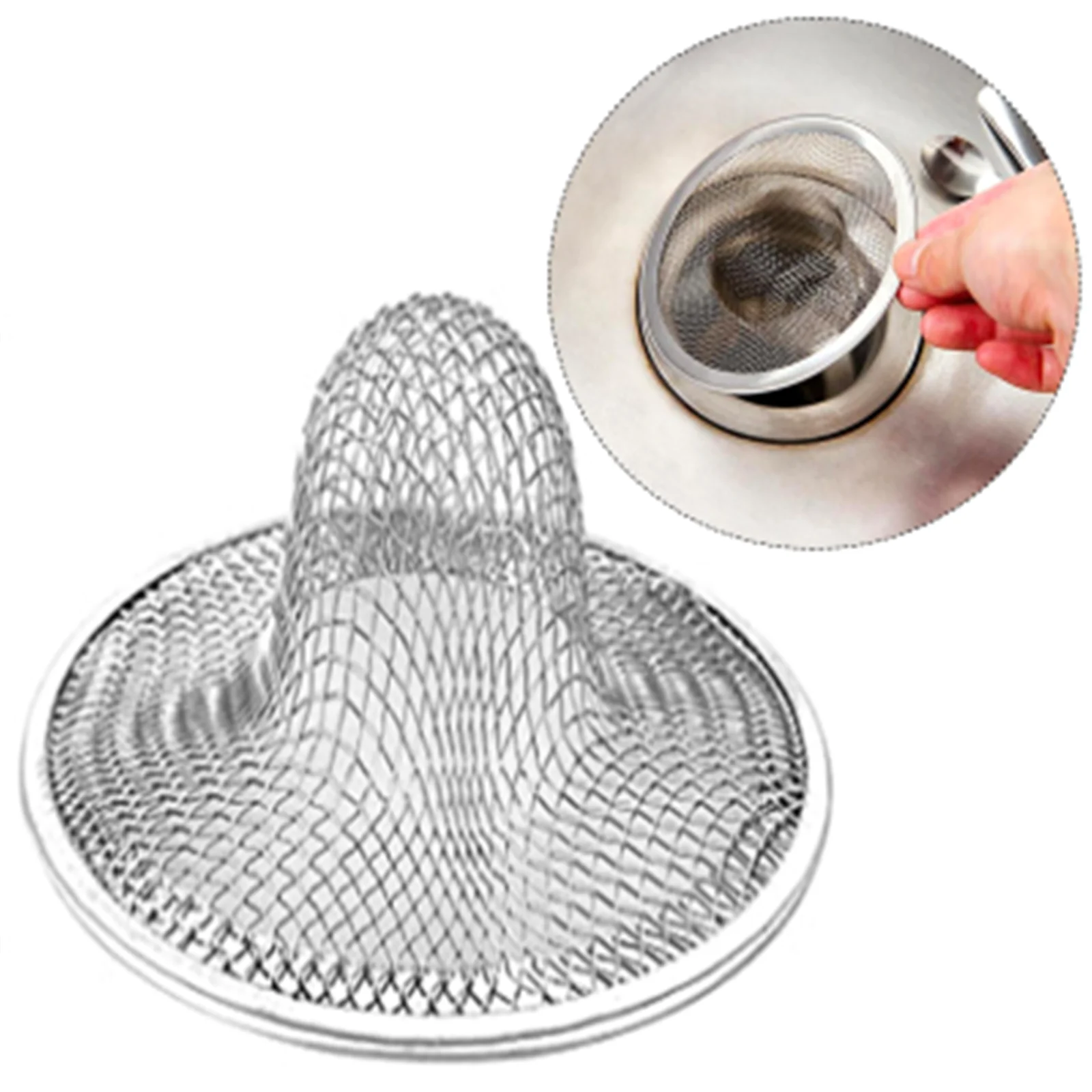 2Pcs Kitchen Stainless Steel Mesh Sink Strainer Drain Filter Food Slag Trap Filter Cleaner Bathroom Hair Catcher Stopper Plugs