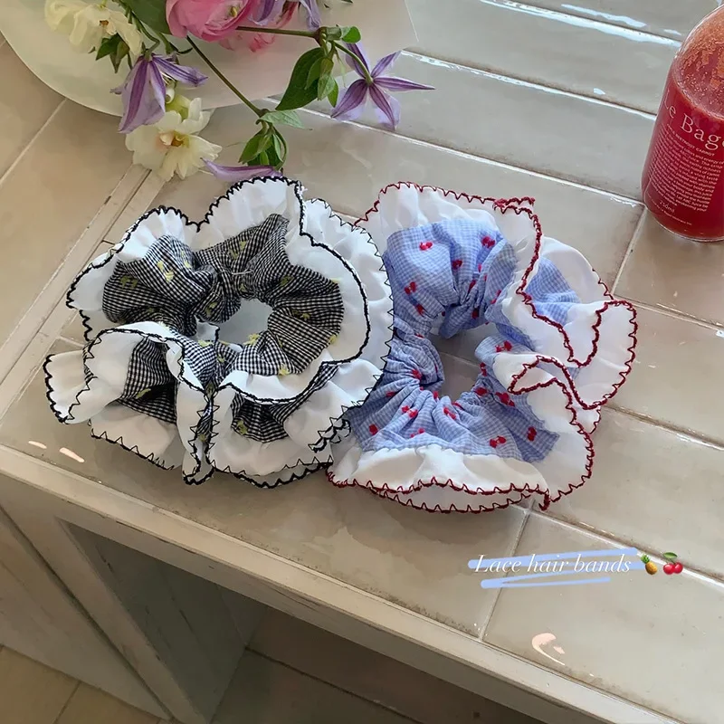 

Women Lace Hair Scrunchies Girls Elastic Hair Bands Ponytail Holders Tie Hair Hoop Large Plaid Scrunchy Rubber Bands Headwear