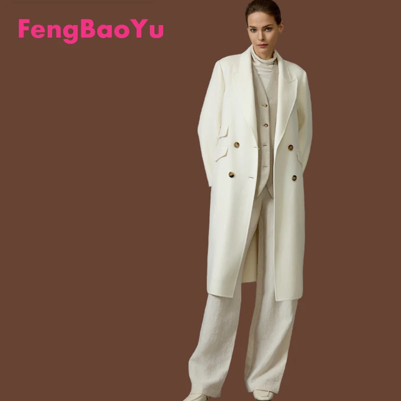 

Пальто женское Fengbaoyu класса люкс, двустороннее, из 70% кашемира и 30% шерсти, зимнее, высококачественное, мягкое и гладкое, с длинными рукавами