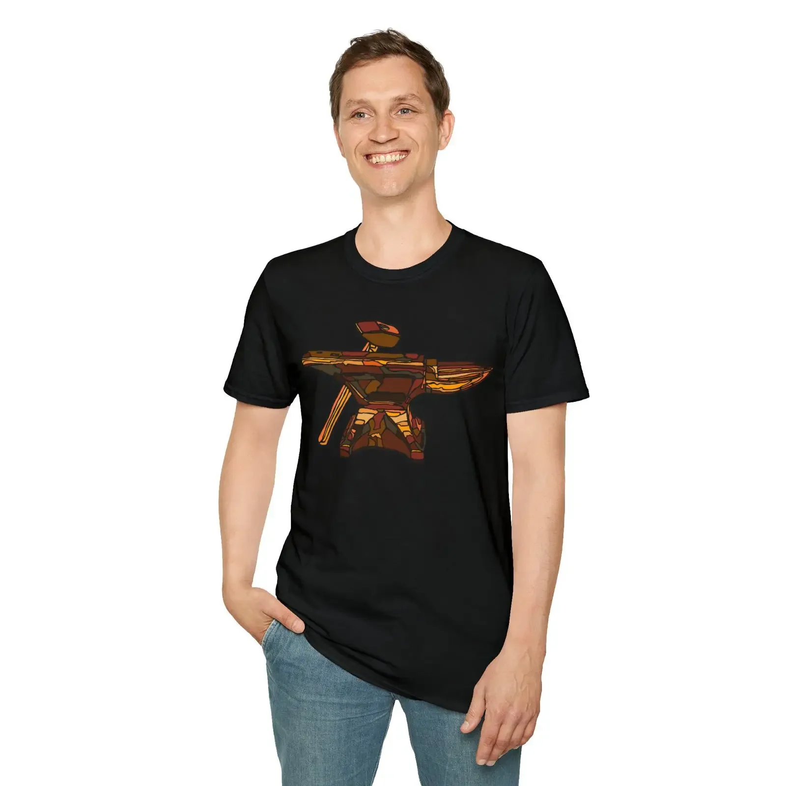 Blacksmith Hammer and Anvil drawing Softstyle T Shirt vintage Washed Slightly Top For Everyday Wear graphic Soft streetwear