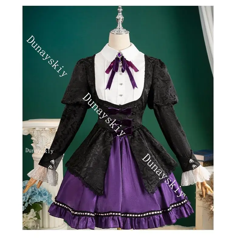 Culotte et bas Anime avec porte-jarretelles, robe Lolita violette, costume de cosplay, vêtements de jeu à plis, fête d'Halloween