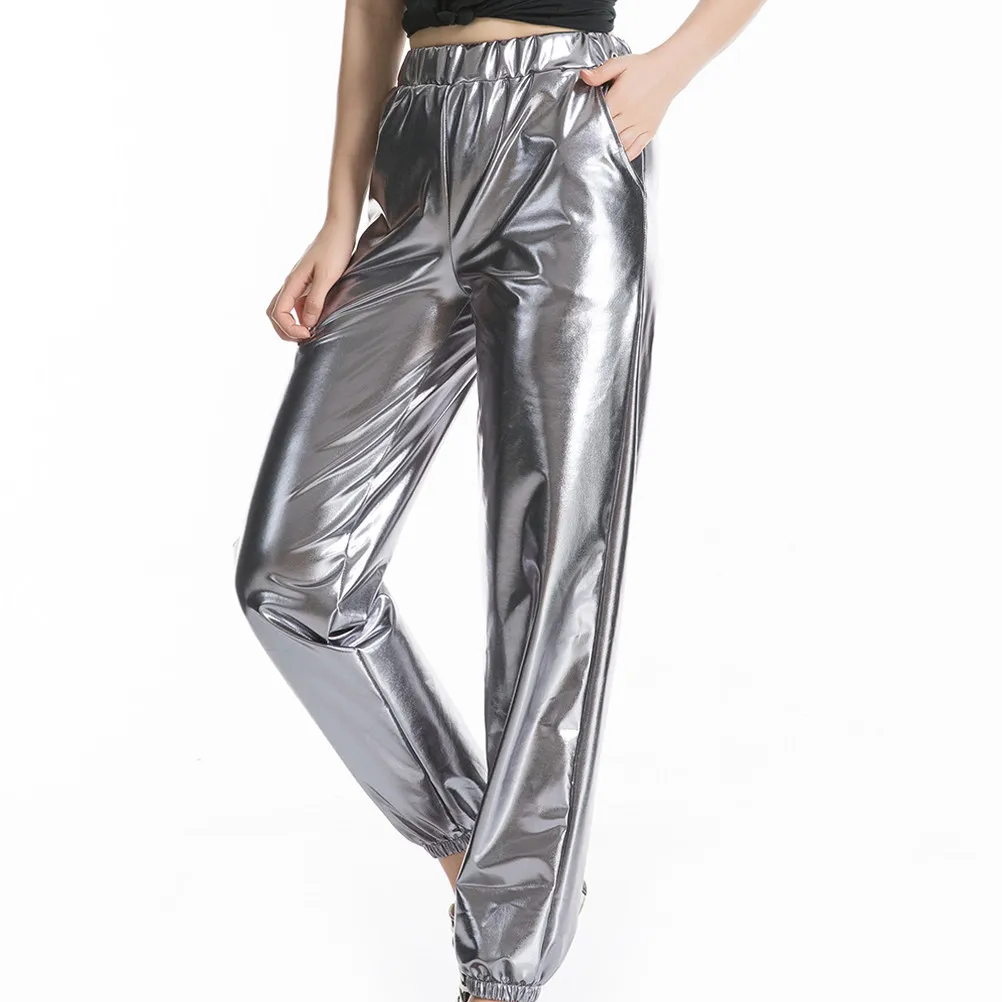 Shiny Metallic Yoga Pants Women High Waist Elastic Waistband Comfortable Lightweight Disco Costume Cowgirl Outfit Festival Club