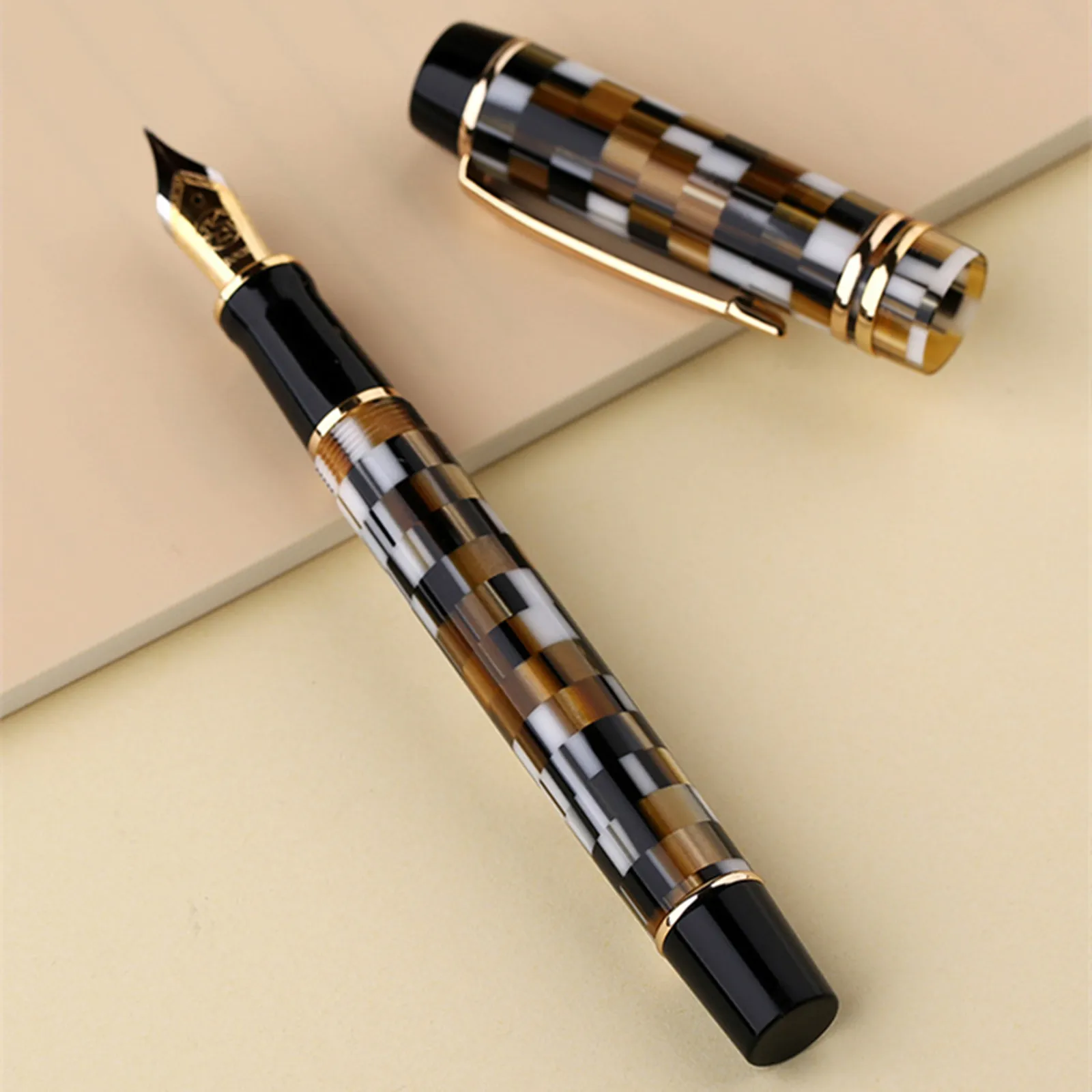 MAJOHN Resina Fountain Pen com Conversor, Checkerboard Box Nib, Canetas de tinta escrita, Material Escolar, Papelaria, M600, 0,5mm