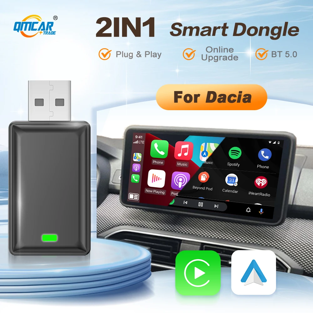 2024 Android Auto Carplay Wireless Car Adapter 2in1 Smart Dongle For Dacia Spring Logan Sandero Sandero Stepway Duster Jogger