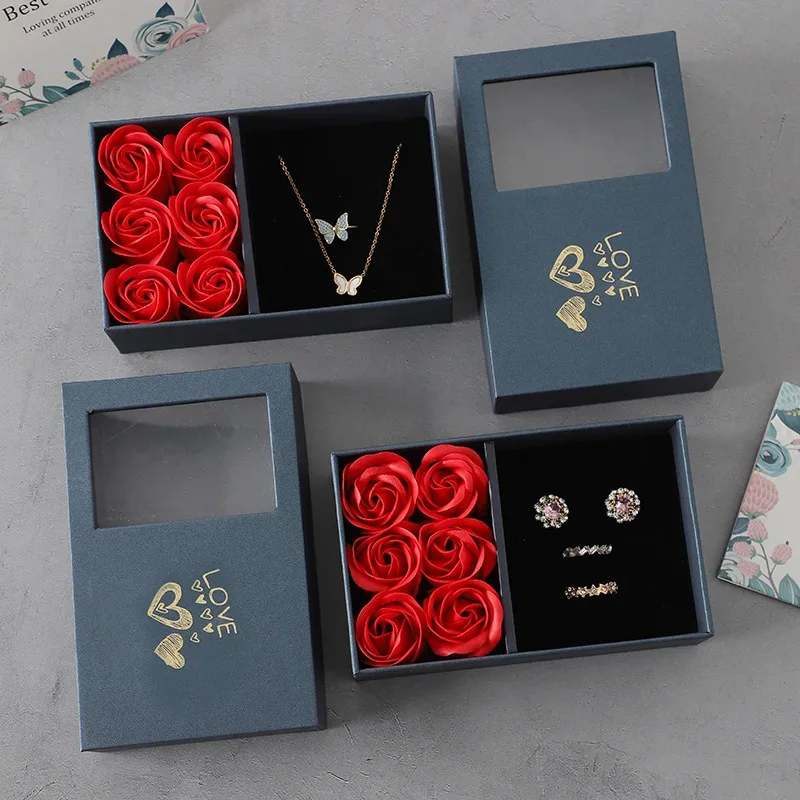 Jewelry Box Rose Flower Jewelry Box Window Gift Box for Ring Earrings Pendant Necklace Valentine's Day Gift Jewelry Organizer